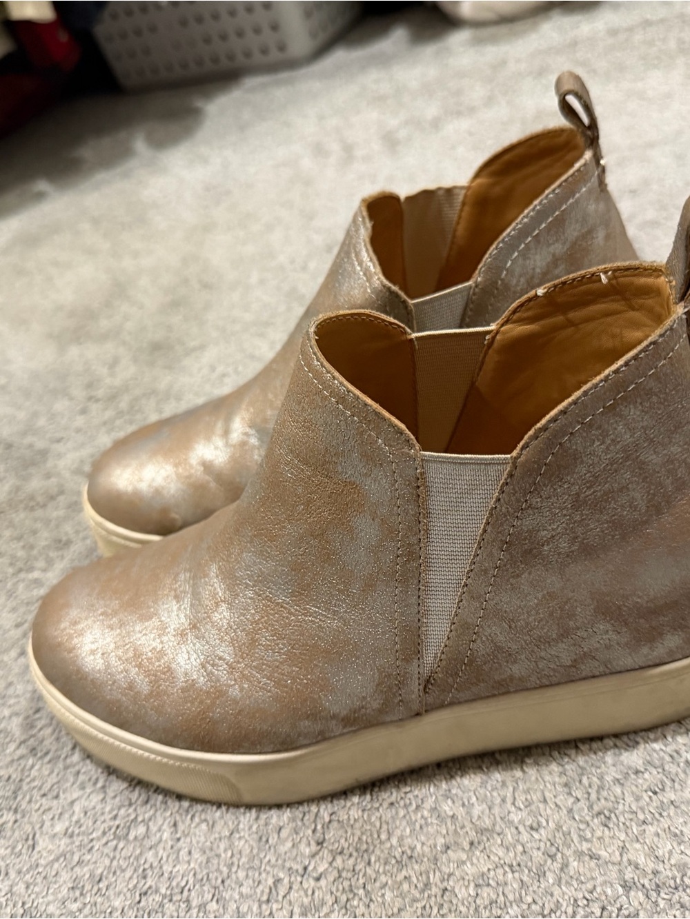 J Slides Metallic Taupe Slip-On Wedge Sneakers